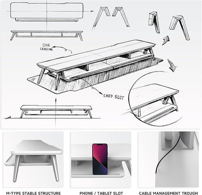 Fenge Dual Monitor Stand, Monitor Stands Riser for 2 monitors, 42.5 Inch Wood Desk Shelf with Storage Organizer and Cable Management for Office Desk Accessories