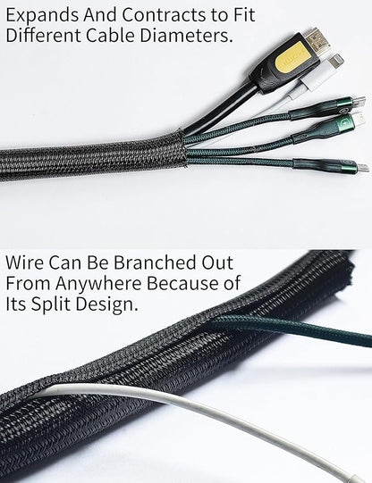 Cable Management Split Wire Loom Sleeve - Cord Hider & Protector for Desk, Pet Chew Proof, Wire Cover Organizer, Flexible Tube for Wires and Cables (1 Inch 25FT, Black)