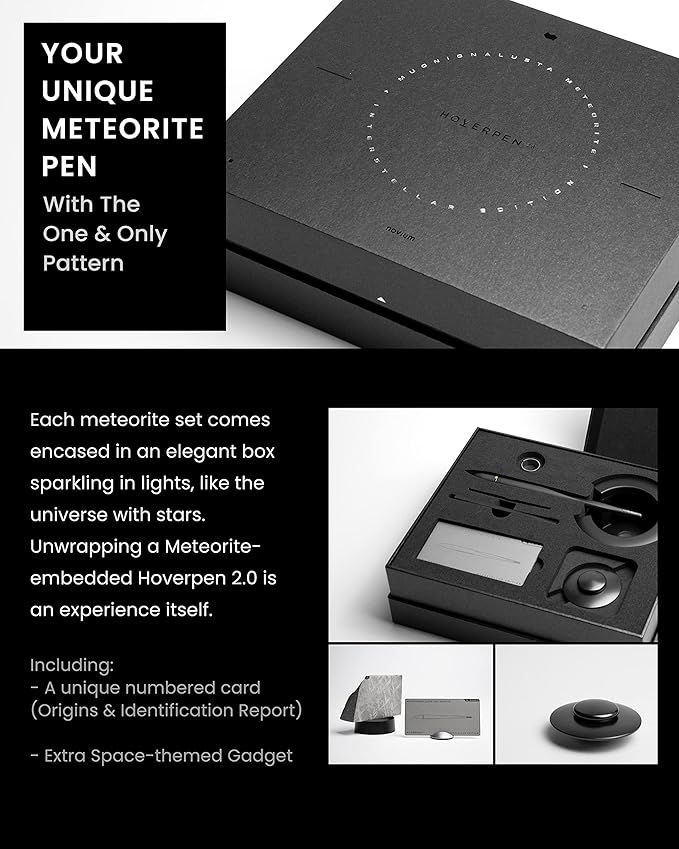 Novium Hoverpen 2.0 Interstellar Edition - Space Black, Unisex, Ballpoint Pen, 23.5 Degree Angle, Schmidt Ballpoint Refill, No Spills, No Spotting, No Explosions
