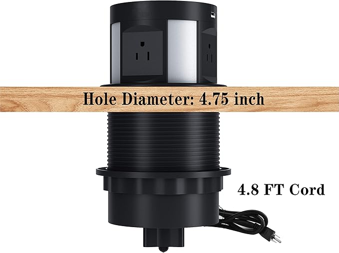 Automatic Pop Up Outlet for Countertop, Recessed Power Strip with 4 AC Outlets, 2 USB A, 2 USB C Pop Up Socket, Wireless Charger Station for Kitchen Conference Workbench, ETL Listed