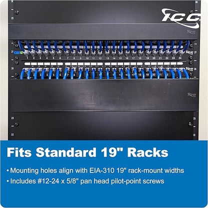 ICC 1U Finger Duct Cable Manager Panel with Cover, Plastic with Metal Back Frame, 5" Depth, Horizontal Cable Management, Rackmount for 19” Network Racks, Black, Single Pack