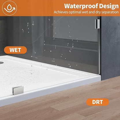 Shower Glass Panel, 36" W x 78.75" H Fixed Shower Screen Panel with 3/8"(10mm) SGCC Ultra Clear Tempered Glass, Frameless Walk in Shower Door with Easy‑Clean Coating (Chrome, 36" W x 78.75" H)