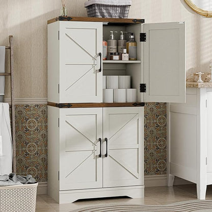 Farmhouse Floor Storage Cabinet with Adjustable Shelves, Rustic Style for Bathroom, Kitchen, Living Room
