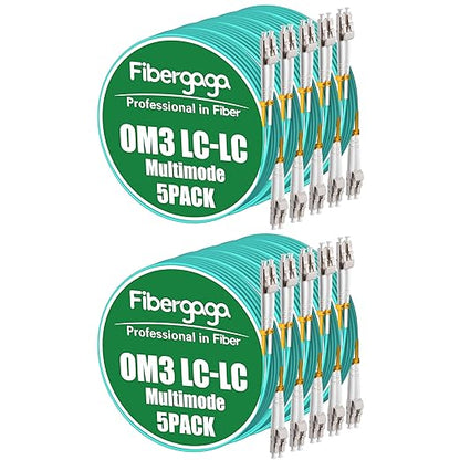 Fibergaga 10Pack-0.5M(1.6ft) OM3 LC to LC Fiber Patch Cable, Multimode Jumper Patch Cord 50/125µm 10G/40G, OD-2.0mm Fiber Optic Cable Duplex