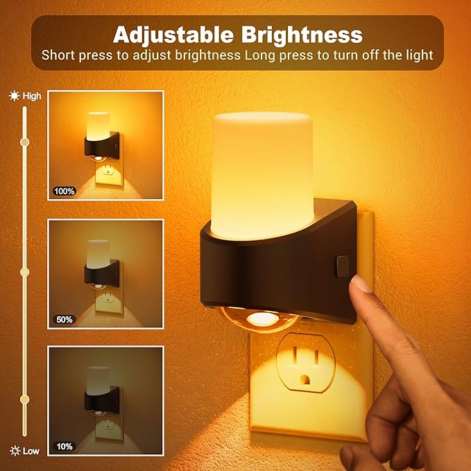 JandCase Amber Night Lights Plug into Wall, Decorative Night Light with Dusk to Dawn Sensor, Adjustable Brightness, Amber Nightlight Plug in for Kids, Bathroom, Hallway, Bedroom, Stairway