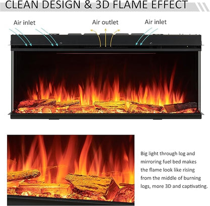 LegendFlame 43" W Smart Build in Electric Fireplace Insert, 1-2-3 Sided View, Heater 750W/1500W, Multi Colors of Flame & Fuel Bed, Alexa Enabled