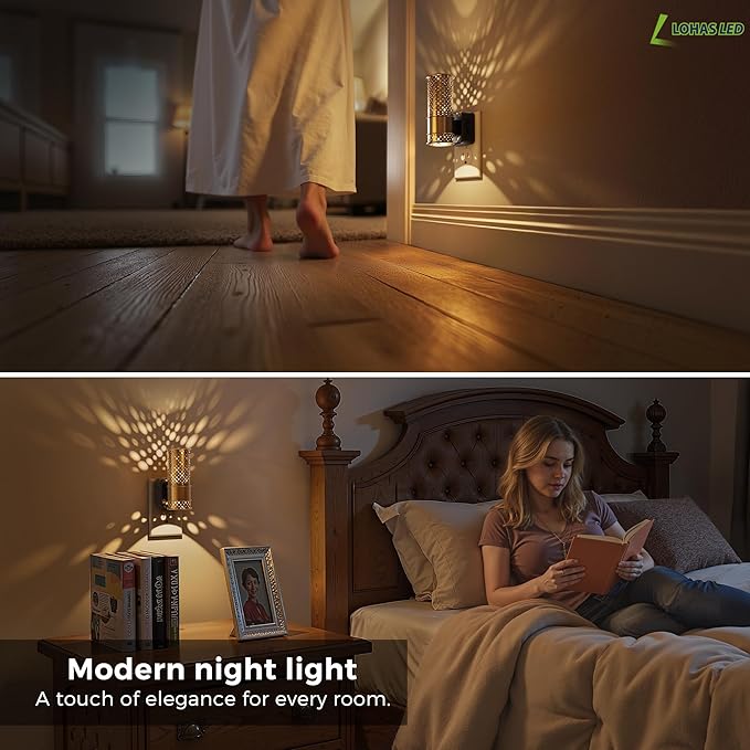 L LOHAS LED Night Light, Dimmable Night Lights Plug into Wall, Vintage Nightlight with Light Sensor, Soft White, 0-100LM Plug in Aesthetic Night Light for Adults Bathroom Hallway Gift, 1 Pack