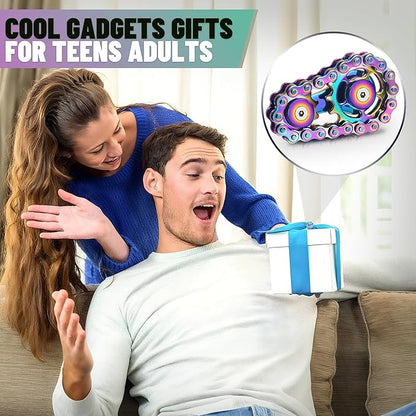 Valentines Day Gifts for Teens Boys Metal Fidget Spinner Toys for Adults Figette Bike Chain Roller Cool Gadgets ADHD Anxiety Stress Relief Items Figet Desk Offices EDC Men - Rainbow+Blue