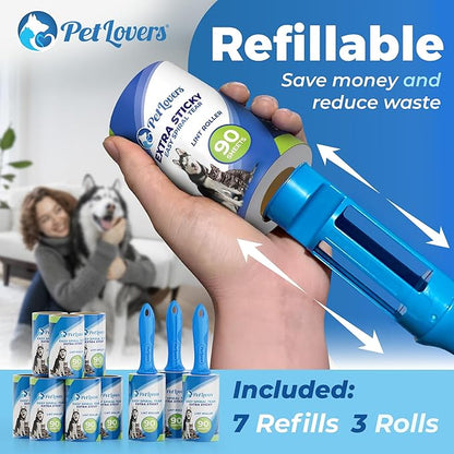 PetLovers Extra Sticky Lint Roller Mega Value Set 900 Sheets for Pet Hair Removal and Clothes, Dog and Cat Lint Remover, 10 Pack