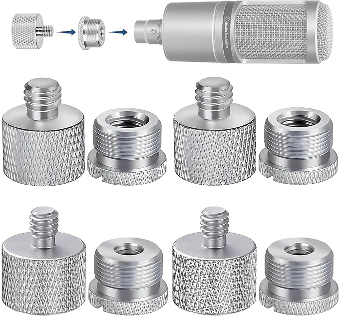 IXTECH Mic Stand Adapter Set - 8 Piece Metal Tripod Adapter Kit - 5/8 Female to 3/8 Male & 1/4 Female to 5/8 Male - ADP02A Silver
