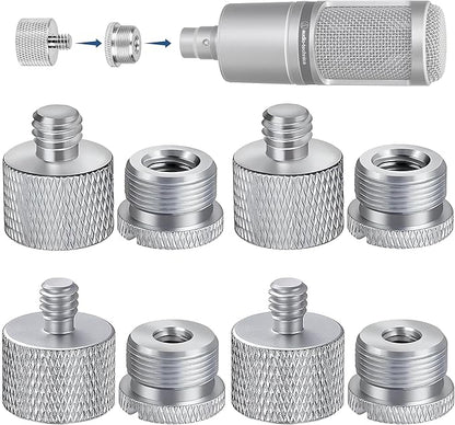 IXTECH Mic Stand Adapter Set - 8 Piece Metal Tripod Adapter Kit - 5/8 Female to 3/8 Male & 1/4 Female to 5/8 Male - ADP02A Silver