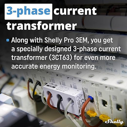 Shelly Pro 3EM 3CT 63 | Wi-Fi & LAN 3-Phase Professional Smart Energy Meter | DIN Rail | Home Automation | Compatible with Alexa & Google Home | iOS Android App | No Hub | Photovoltaic Ready