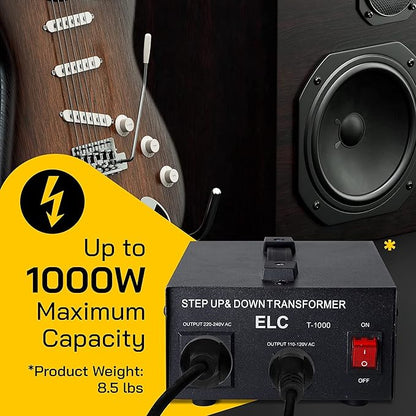 ELC T Series 1000+ Watt Voltage Converter Transformer - Step Up/Down - 110v to 220v / 220v to 110v Power Converter - Circuit Breaker Protection, CE Certified [3-Years Warranty]