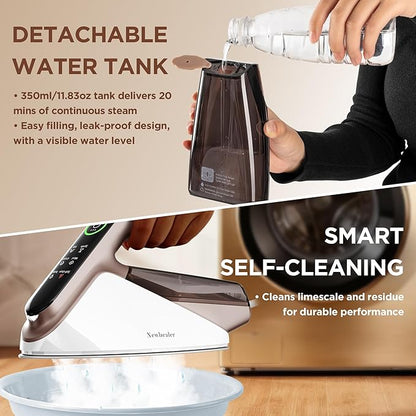 Newbealer Steam Generator Iron, 1500W Turbo Steamer for Clothes, 2 Bar Pressure Clothes Iron, 4 Steam & 4 Dry Heat Modes, Fast Heat-Up, 350ml Detachable Tank, Auto-Off, Self-Cleaning (Gold)