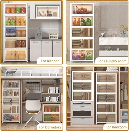 Extra Large Stackable Storage Bins with Lids & Wheels, 960QT-120QT/30GAL*8Pack Foldable Collapsible Closet Organizers Storage Cabinet with Doors for Bedroom Dorm