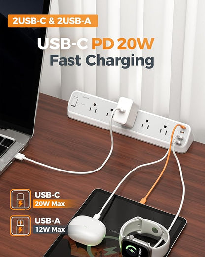 Desk Clamp Power Strip 10 Ft, TESSAN 2100J Surge Protector Desk Charging Station, 5 Outlets with 4 USB Ports (2 USB C), Flat Plug Extension Cord with Multiple Outlets for Gaming Home Office Dorm Room