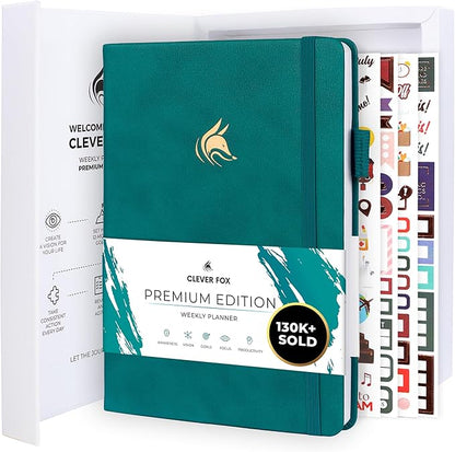 Clever Fox Planner Premium Edition – Undated Luxurious Weekly & Monthly Planner to Increase Productivity and Hit Your Goals – Organizer – Start Anytime, A5, Lasts 1 Year, Dark Teal (Weekly)
