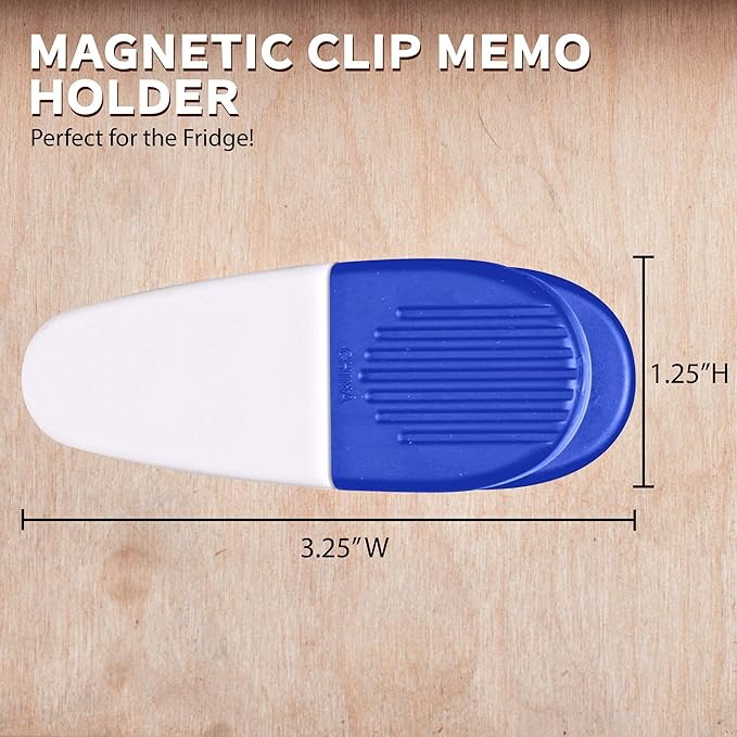 10 Magnetic Memo Holders Set - Large Clip, Plastic - White Blue