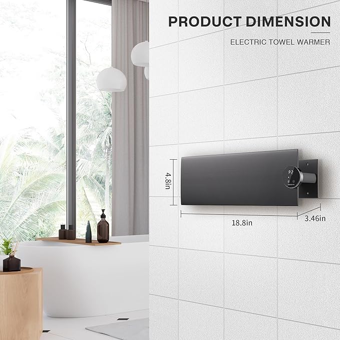 K&KALONZO Electric Towel Warmer, 18.8" W x 4.8" H Wall-Mounted Towel Heater with Built-in Timer, Waterproof Aluminum Towel Warmer for Bathroom, Support Plug-in and Hardwired, Black, K1-R-B