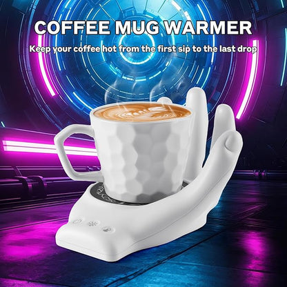 Devil's Hand Heating Mug Warmer Set - 3 Temp Settings & 8H Timer, Coffee Cup Warmer Plate for Desk Auto Shut Off, Ideal Beverage Warmer Gift for Coffee, Tea, Milk (White)