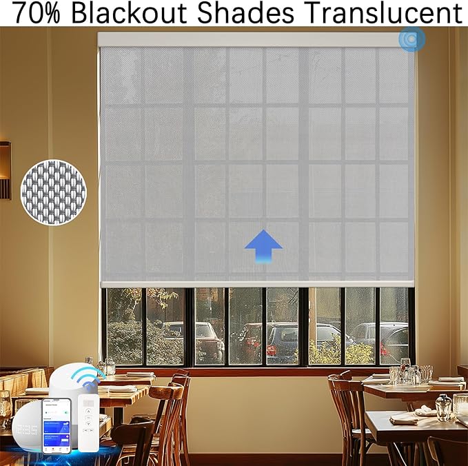 COOLWINDS Motorized Blinds with Remote Cordless Automatic Motorized Shades Custom Blinds for Windows Smart Curtains Compatible with Alexa Google Home(3% Solar Grey,W33 x H72in)