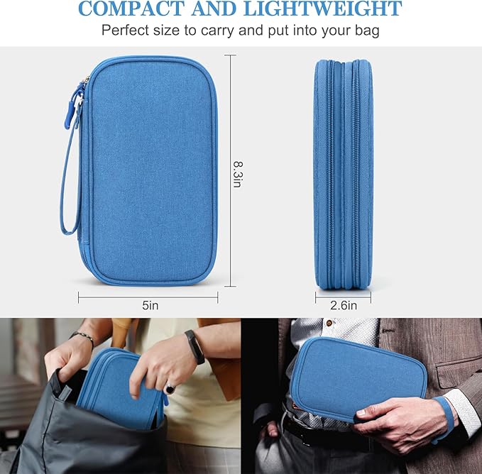 FYY Electronic Organizer, Travel Cable Organizer Bag Pouch Electronic Accessories Carry Case Portable Waterproof Double Layers Storage Bag for Cable, Cord, Charger, Phone, Earphone, Medium Size, Cyan