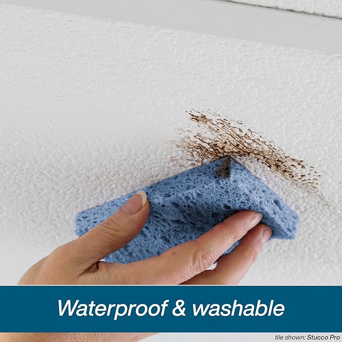 Genesis 2ft x 2ft Stucco Pro Black Ceiling Tiles - Easy Drop-in Installation – Waterproof, Washable and Fire-Rated - High-Grade PVC to Prevent Breakage - Package of 12 Tiles