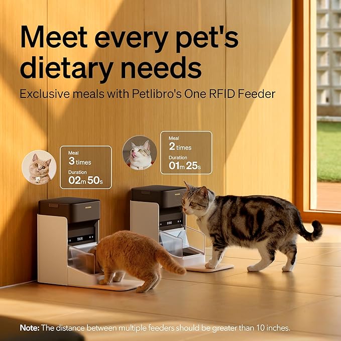 PETLIBRO RFID Multiple Cats Feeder 2 Packs, Tag Activated Exclusive Meals, 5G&2.4G Wi-Fi Auto Food Dispenser for Pets with Different Diets and Stop Food Stealing