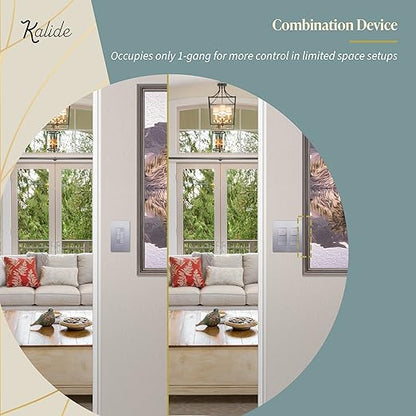 TOPGREENER Elite Series Kalide Dual Load Dimmer Light Switch, Double LED Dimmer Switch, Full Range Dimming, Single Pole, 120VAC, 60Hz, 200W LED/CFL, Neutral Wire Not Required, TGDDS-SV, Silver