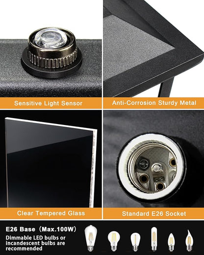 LTBLIGHT Dusk to Dawn Outdoor Lighting, Modern Black Waterproof Exterior Wall Sconce, Sensor Front Porch Lights with E26 Base for House Garage Patio Front Door, 120V