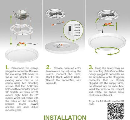 ASD LED 18" Round Flush Mount Ceiling Light Fixture, Low Profile Surface Lighting | 5CCT, Dimmable, Ultra-Thin, ETL Listed | 32W 2600LM 2700-6000K 100-277V | Kitchen, Hallway Lamp | White, 4 Pack