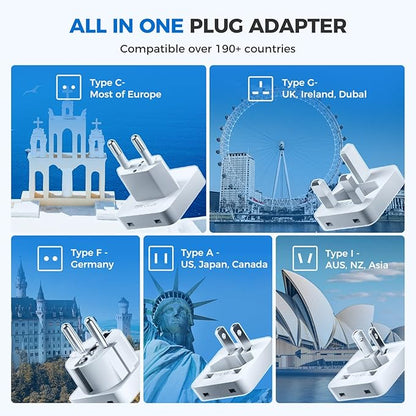 DOACE 220V to 110V Converter for European Travel - 350W Cordless Voltage Converter US to Europe, Power Converter with PD Chargers for Hair Straightener Shaver Toothbrush Phone