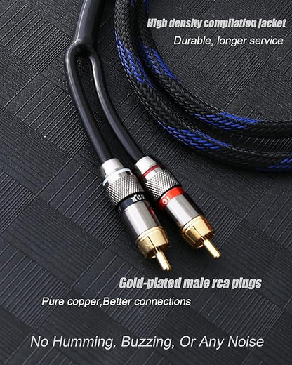 Diaianyfi Audiophile RCA to 2RCA Subwoofer Cable,1 RCA Male to 2 RCA Male Audio Cable RCA Y-Adapter,Oxygen-Free Copper,Nylon Braided Jacket (6.6FT)