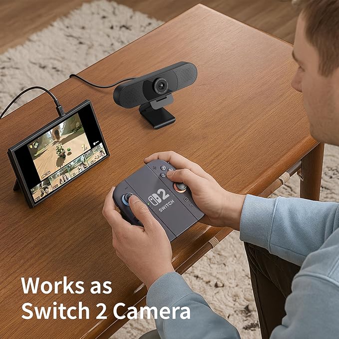 EMEET 1080P Webcam with Microphone, C960 Web Cam, 2 Mics, 90° FOV, USB Type-A & A-to-C Adapter, Plug&Play Computer Camera for Online Calling, Zoom/Teams/Facetime, Switch 2 Camera Support, 2025 Version