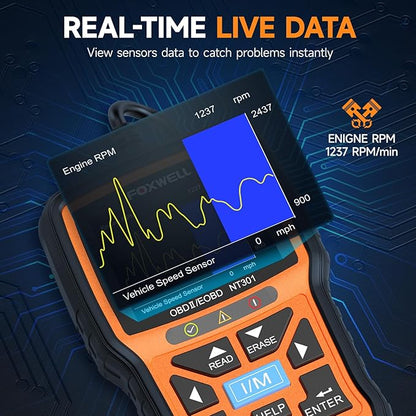 FOXWELL NT301 OBD2 Scanner Live Data Professional Mechanic OBDII Diagnostic Code Reader Tool for Check Engine Light