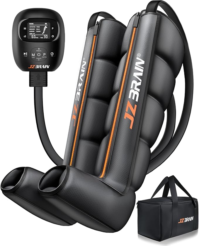 Air Compression Leg Recovery Boots : Dual-Power Sequential Compression System Device with Smart Pressure Sensor - 6 Modes & 14 Positions Foot and Leg Massage for Athletes & Gym (Large)