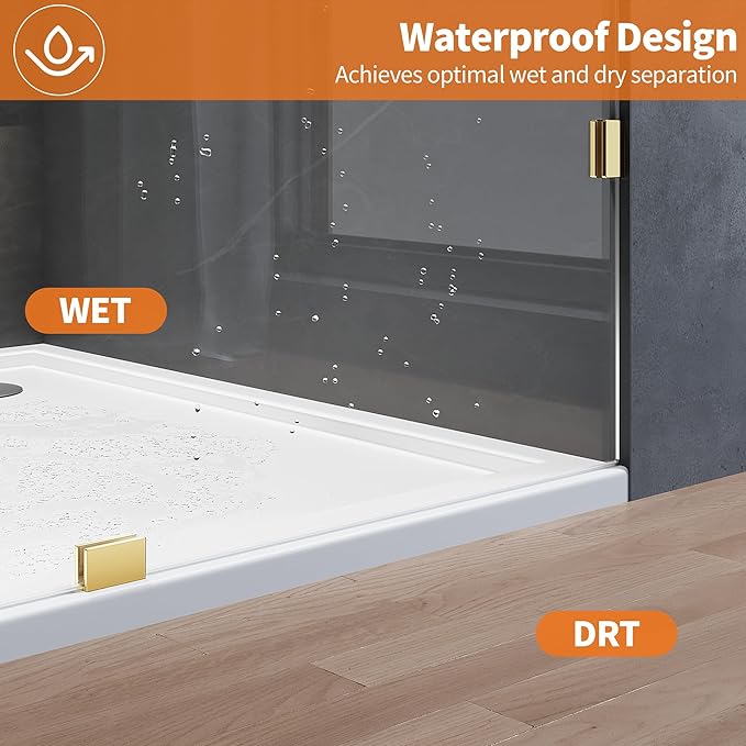 Shower Glass Panel, Fixed Shower Screen Panel with 3/8"(10mm) SGCC Ultra Clear Tempered Glass, Frameless Walk in Shower Door with Easy‑Clean Coating (Bright Gold, 30.5" W x 78.75" H)