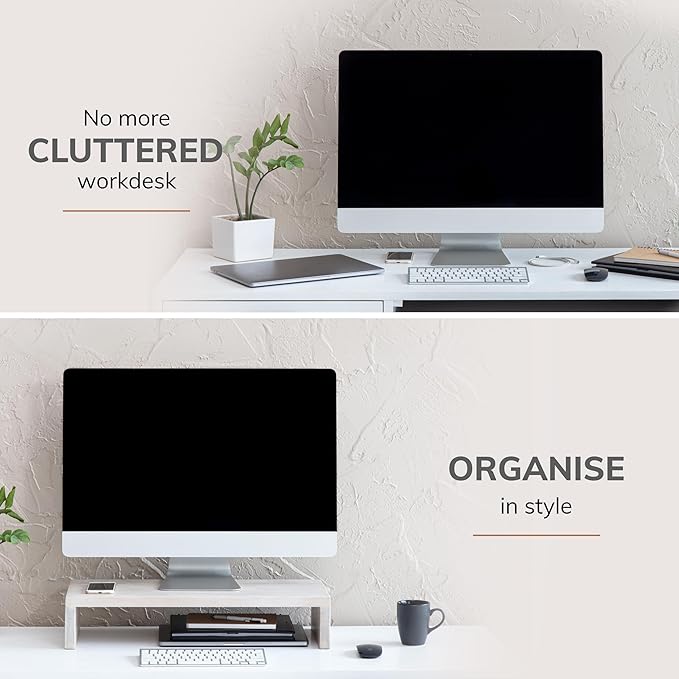 Anji Mountain Wooden Monitor Stand - Elegant Monitor Riser,Perfect Monitor Stand for Desk Organization, Durable Wood Construction monitor stands,Enhances Ergonomics and Workspace Efficiency,White Wash