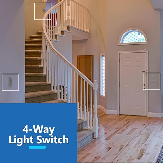 LIDER Minimalist Design Matte Finish Lighted 4-Way Decorator Light Switch, Four Way Frameless Rocker Switch, Residential/Commercial Grade, 15A 120V/277V, UL Listed, LS15-4W-GY, Gray