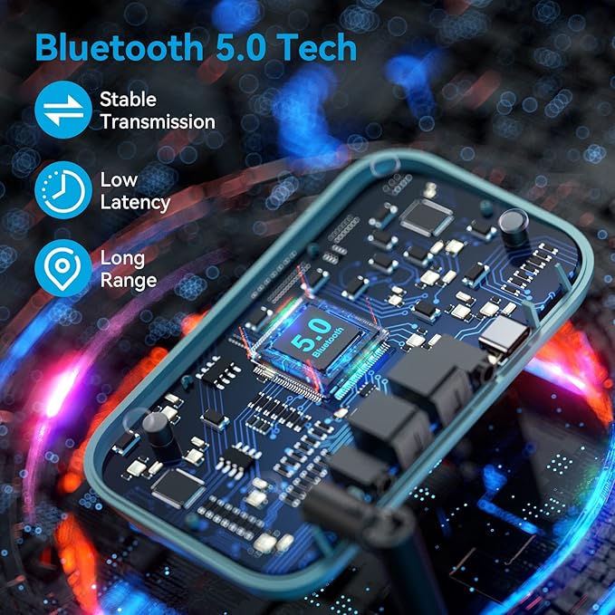 SOOMFON Bluetooth Transmitter for TV 3-in-1 Bluetooth 5.0 Transmitter Receiver for TV to 2 Headphones with LCD Display Adjustable Volume, Optical AUX RCA Bypass for Home Stereo Speaker