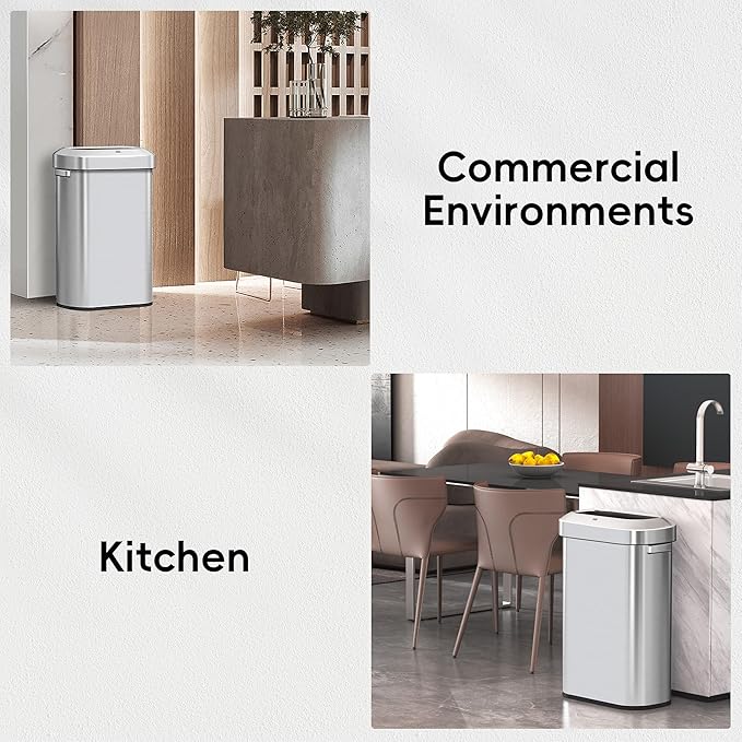 EKO Urban 24 Gallon/ 90 Liter Open Top Stainless Steel Slim Commercial Trash Can, Tall Kitchen Garbage Bin, Heavy-Duty Commercial Grade Large Trash Can for Home, Office, Hotel, Cafe, Restaurant, Dorm