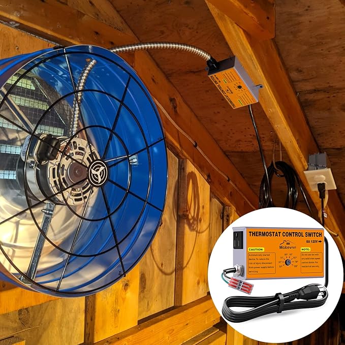 Attic Fan Thermostat-Control: with Socket and Wire Connector, Can Be Connected to Two Fans, Replacement Thermostat with Overload Protector, Temperature Controlled Exhaust Fan for Workshop, Greenhouse