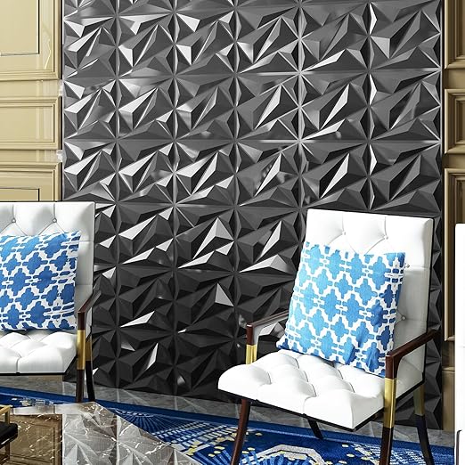 Art3dwallpanels 33 Pack 3D Wall Panel Diamond for Interior Wall Décor, PVC Textured Wall Panels, 12''x12'' Cover 32.Sq.Ft. Silver