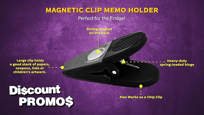 10 Magnetic Memo Holders Set - Large Clip, Plastic - Black