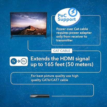 OREI 4K HDMI/USB-C Extender, Over Single Cat6/Cat7 Cable Wall Plate Transmitter 4K @ 60Hz UltraHD with HDR & IR Control - Up to 165 ft