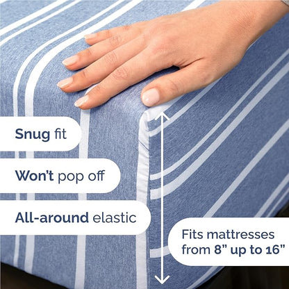 Full Size 4 Piece Sheet Set - Comfy Breathable & Cooling Bed Sheets Set - Hotel Luxury Bedding for Women, Men, Kids, Teens, Boys & Girls - Deep Pockets, Soft, Wrinkle Free - Oeko-Tex - Blue Stripes 3