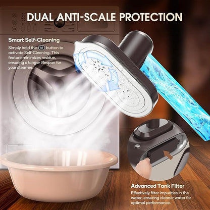 Newbealer 2In1 Pro Steam Station Iron, 1550W Turbo 3-level Steam & 3 Dry Heat Modes for Clothes, 30s Heat Up, 1.2L Tank, Auto-Off, Self Cleaning, Innovative Storage for Home & Hotel (Brown)