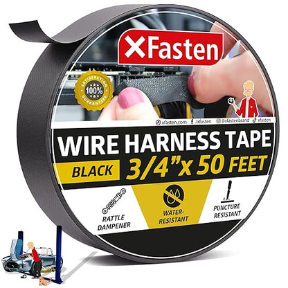 XFasten Wire Harness Tape, 3/4-Inch x 50-Foot, High Temp Wiring Loom Harness, Self-Adhesive Felt Cloth Electrical Tape for Automotive Engines, Noise Dampening, and Cable Protection