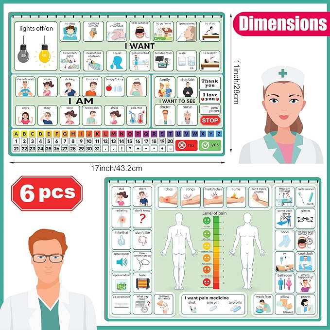 6 Pcs Communication Board for Nonverbal Adults Aphasia Colorful Picture Symbol Communication Cards for Patients Children(Green)