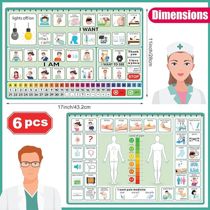 6 Pcs Communication Board for Nonverbal Adults Aphasia Colorful Picture Symbol Communication Cards for Patients Children(Green)